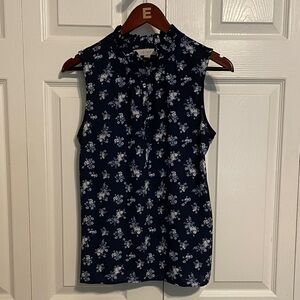 LOFT Navy Floral Sleeveless Top